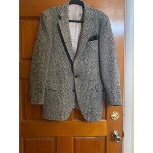 Harris Tweed Mens Black/White Herringbone Insulated Sport Coat SZ 40R/England